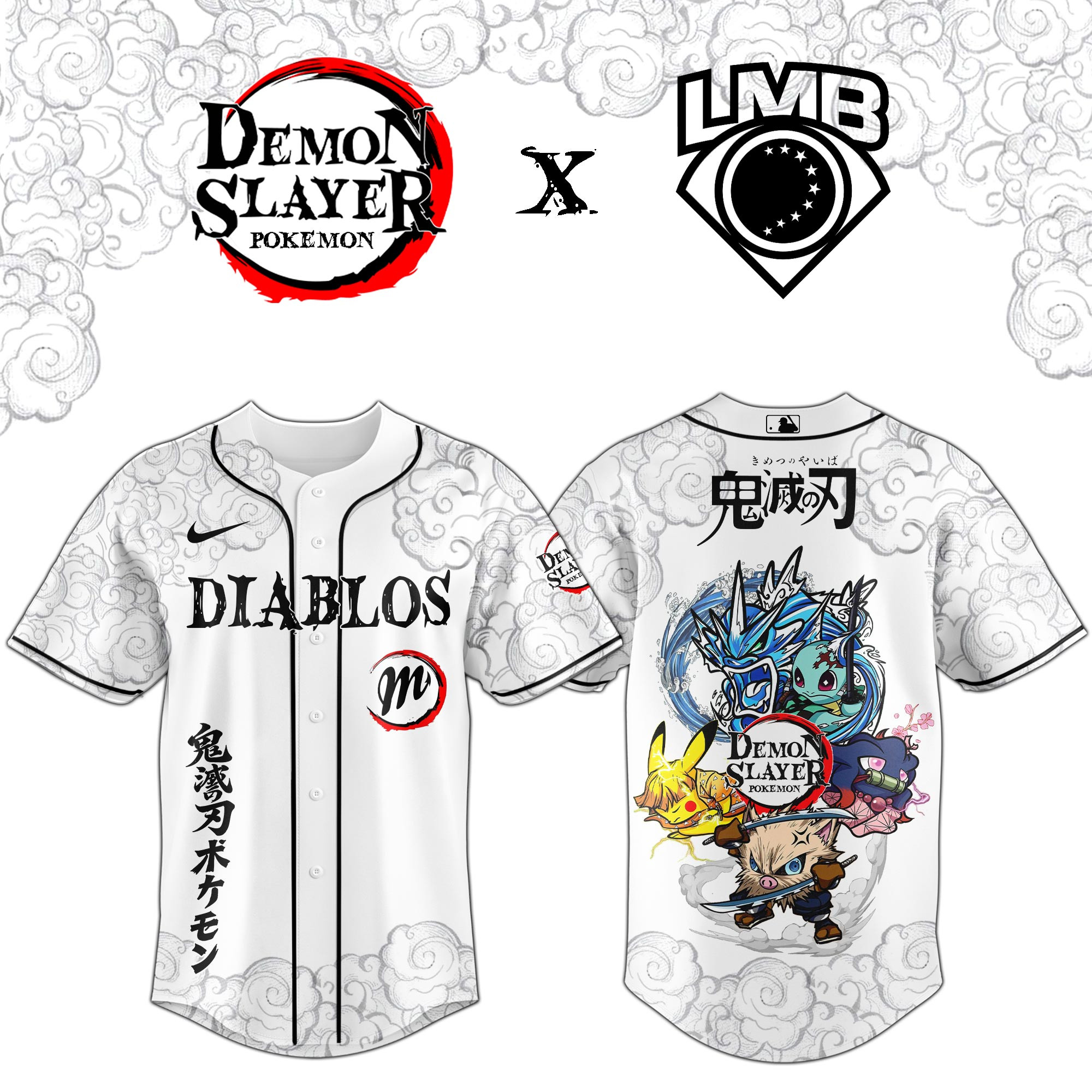 Diablos Rojos Del Mexico x Demon Slayer Pokemon Jersey Diablos Clothes Fan Gear