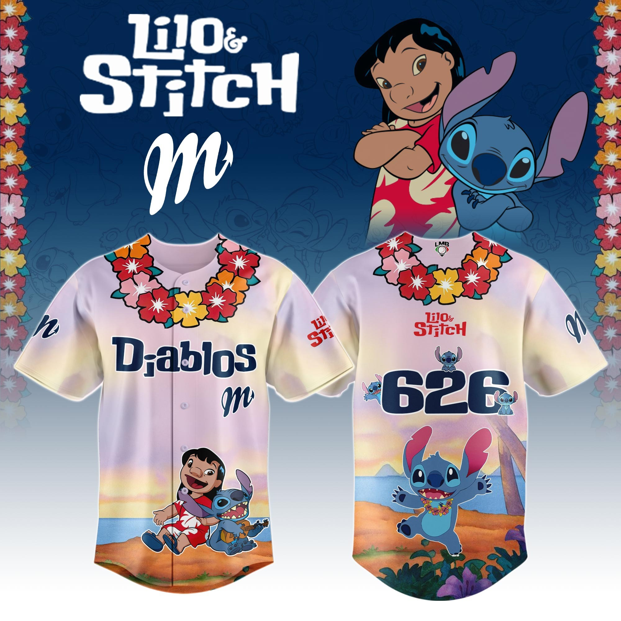 Diablos Rojos del Mexico x Lilo And Stitch Jersey Best Gifts For Baseball Fans