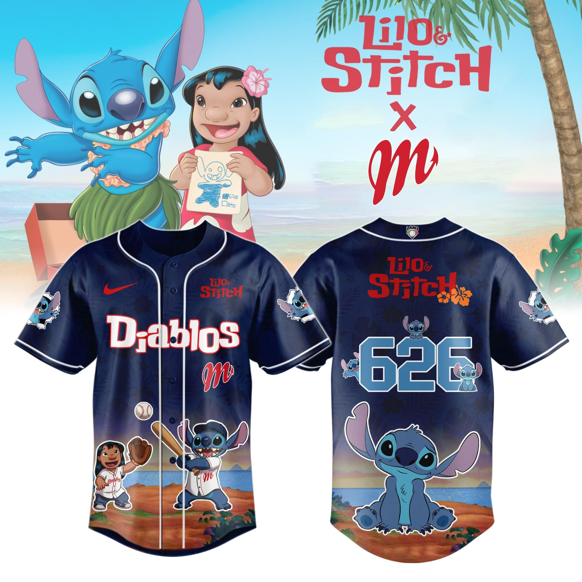 Diablos Rojos del Mexico x Lilo And Stitch Special Edition Jersey 2025 Baseball Player Gift Ideas