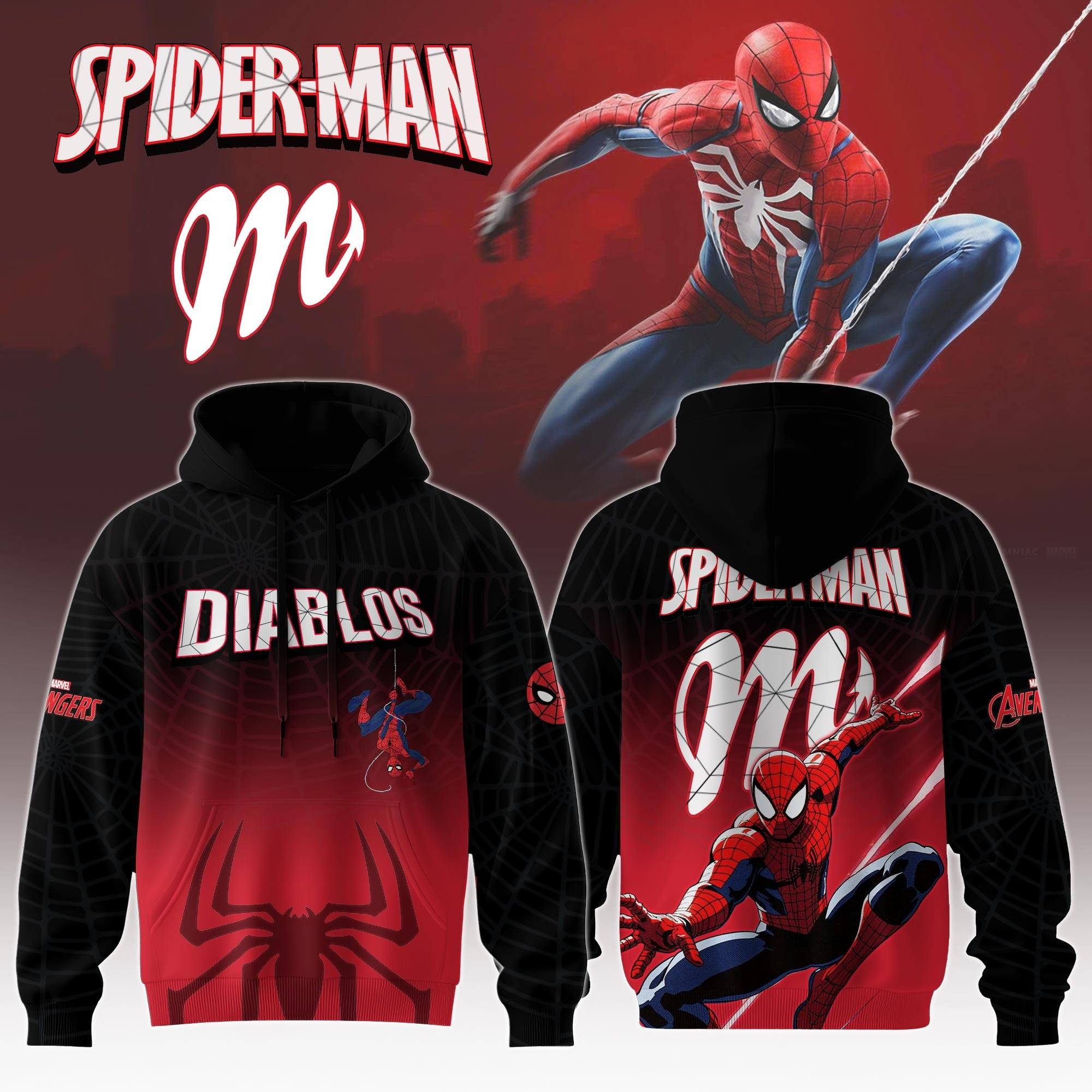 Diablos Rojos Del Mexico x Spider Man New Hoodie 2025 Gift Ideas For Baseball Fans