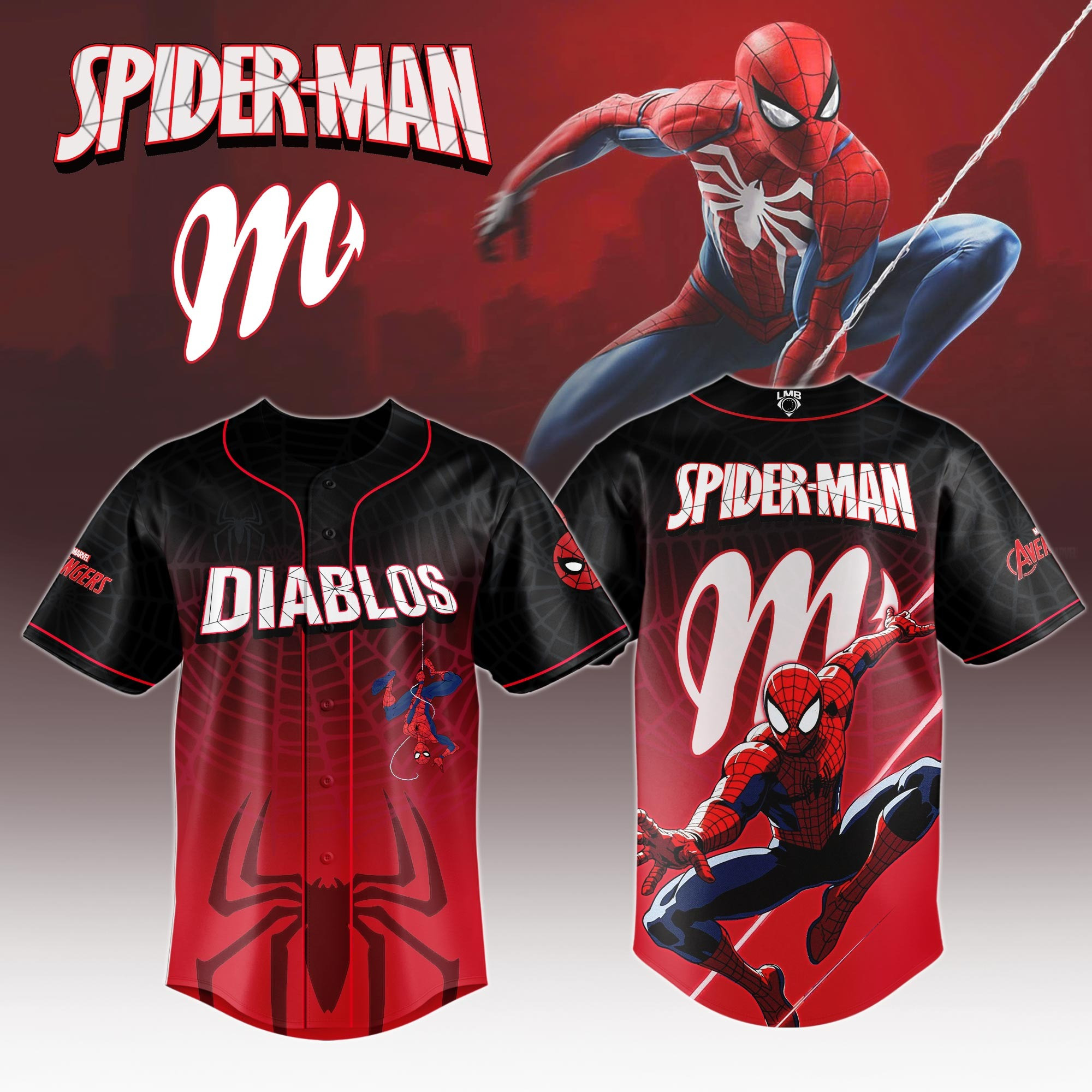 Diablos Rojos Del Mexico x Spider Man New Jersey 2025 Gift Ideas For Baseball Fans