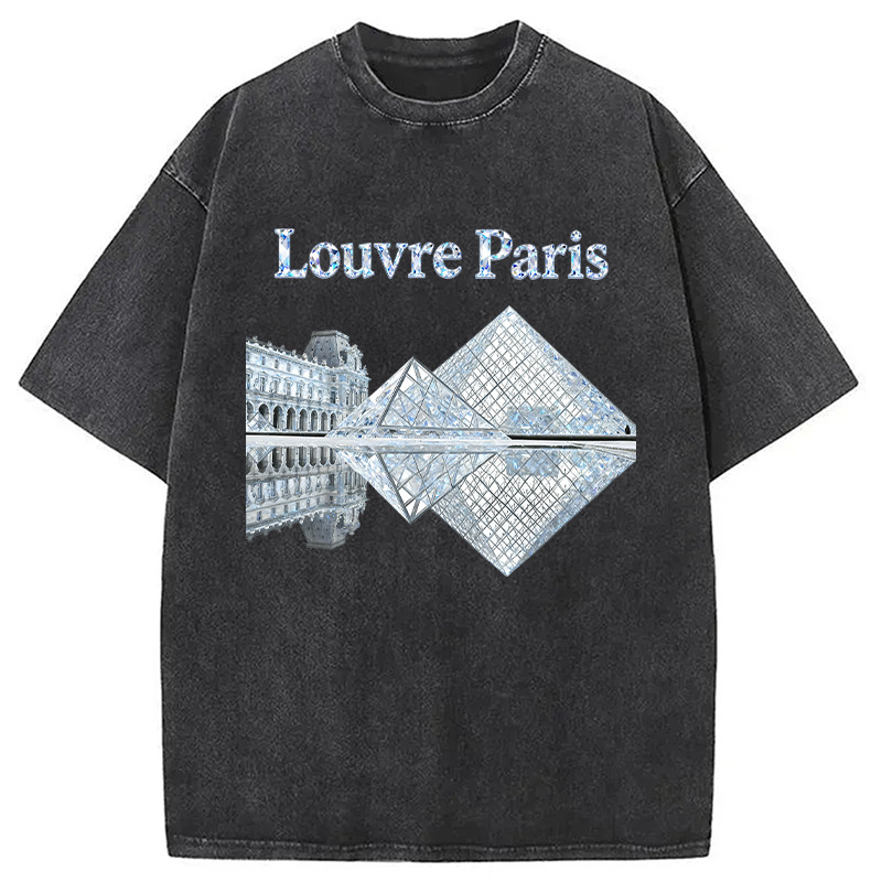 Diamond Louvre Paris Washed T-Shirt Soft Comfortable Daily T Shirt Gifts For Besties