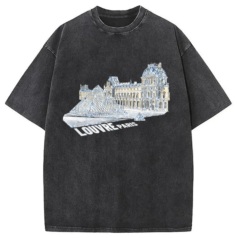 Diamond Louvre Washed T-Shirt Casual Vintage Everyday Look Gifts For Best Friend