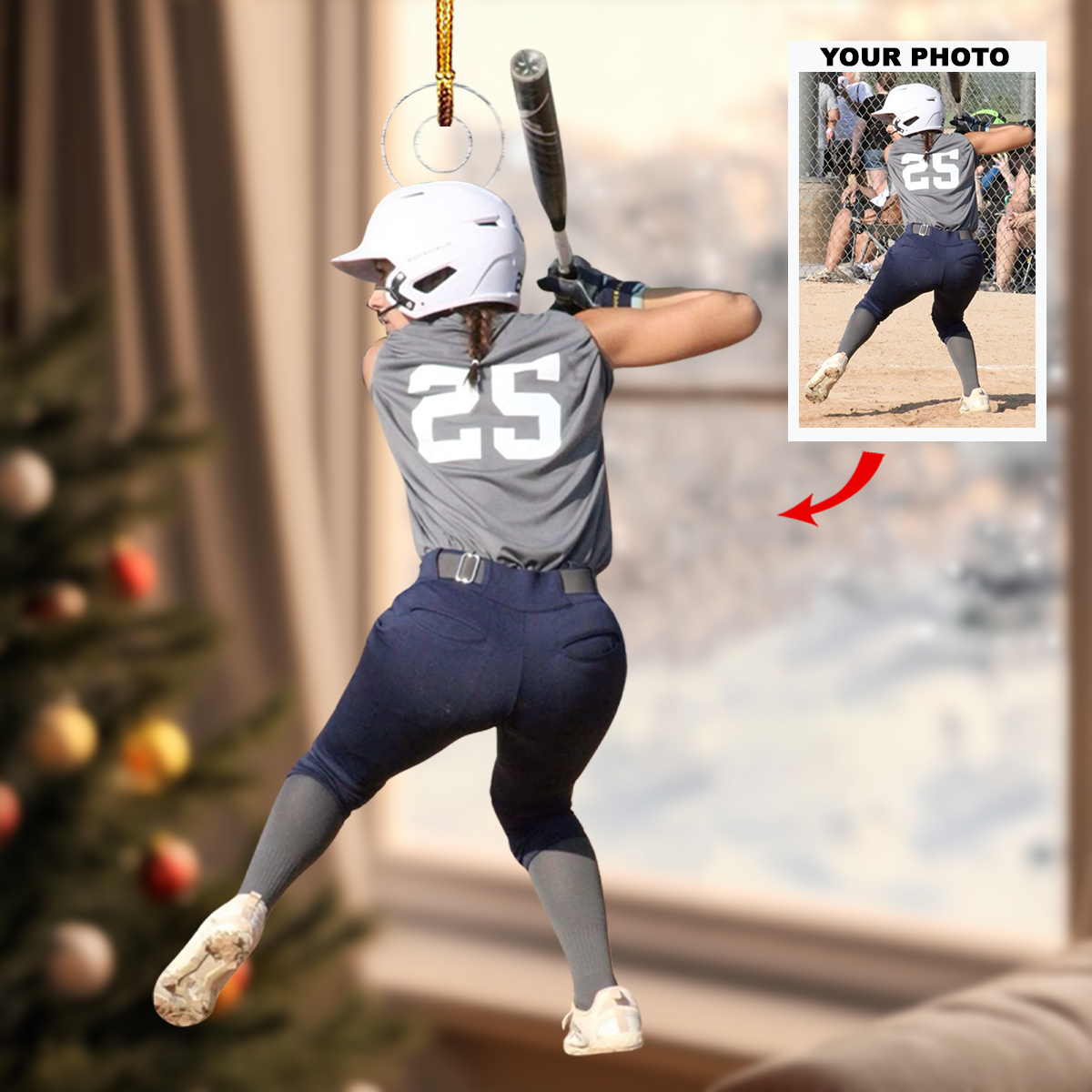 Diamond Warriord Personalized Photo Mica Ornament Christmas Gift For Baseball Players
