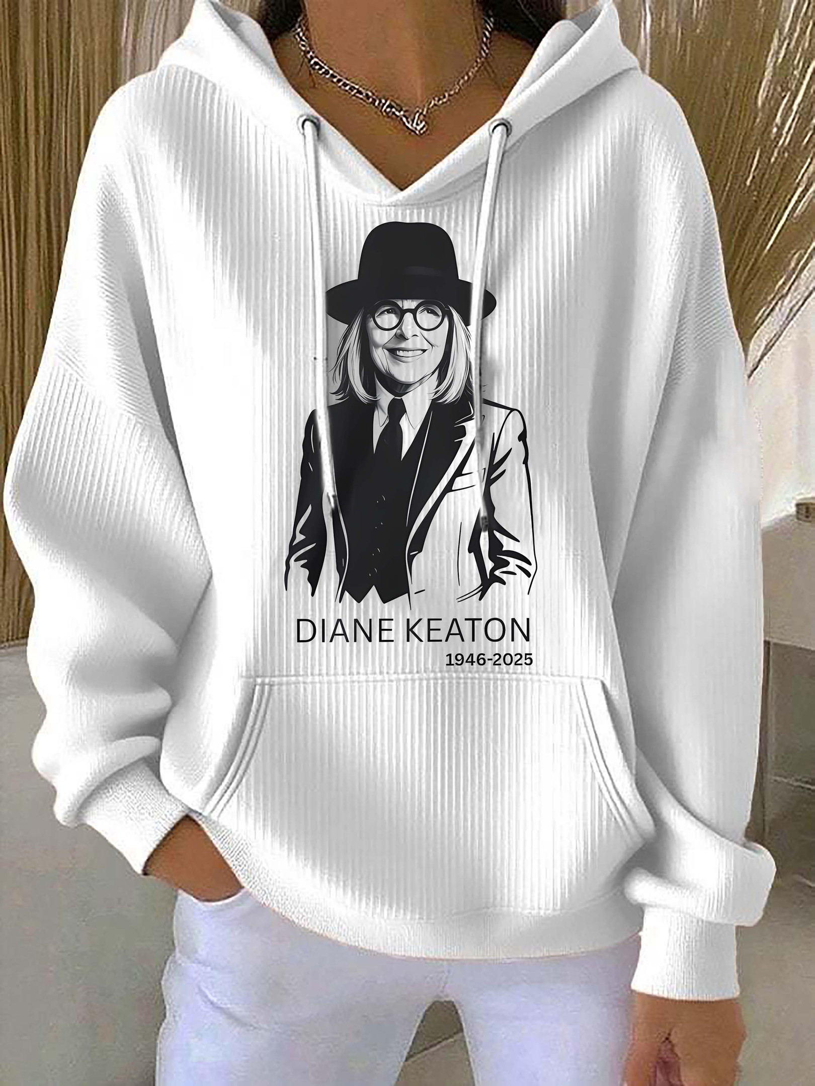 Diane Keaton 1946 2025 Coarse Needle Drawstring Hoodie Memory Apparel Presents For Fans