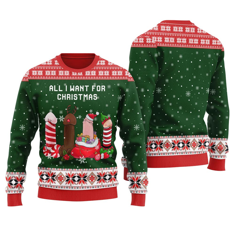 Dick Naughty All I Want For Christmas Sweater Unique Holiday Sweater Gift Idea for Loved Ones
