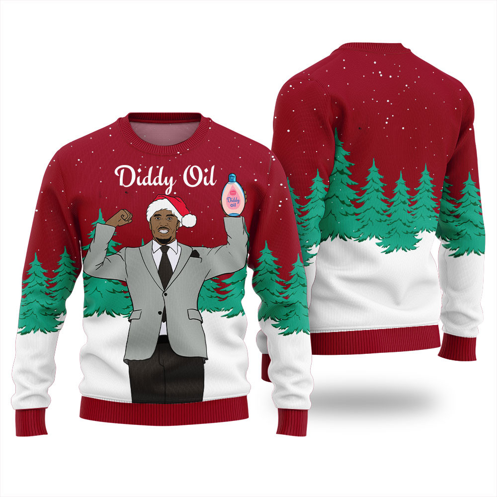 Diddy Oil Womens Ugly Christmas Sweater Exclusive Holiday Sweater Merch for Gift Giving