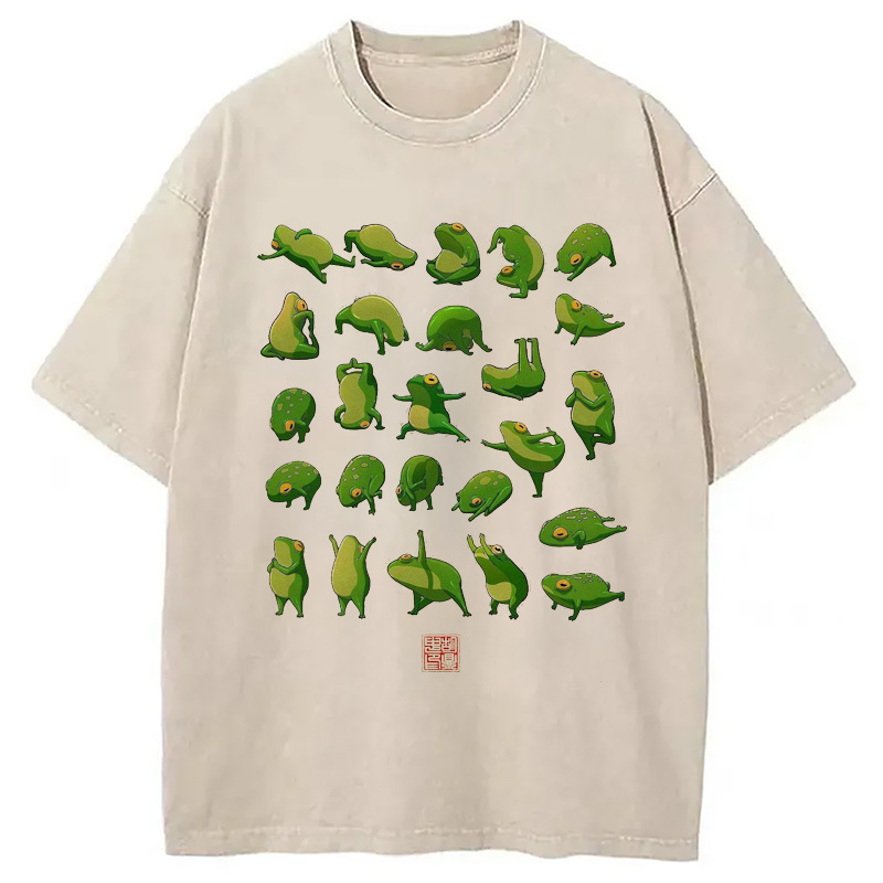 Different Frog Emoji Washed T-Shirt Classic Graphic Fashion Tee Gifts For Besties