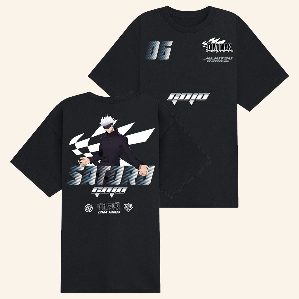 Dim Mak x Jujutsu Kaisen Merch Gojo Racer T-Shirt Best Gifts For Manga Lovers Dim Mak x Jujutsu Kaisen Merch Gojo Racer T-Shirt Best Gifts For Manga Lovers