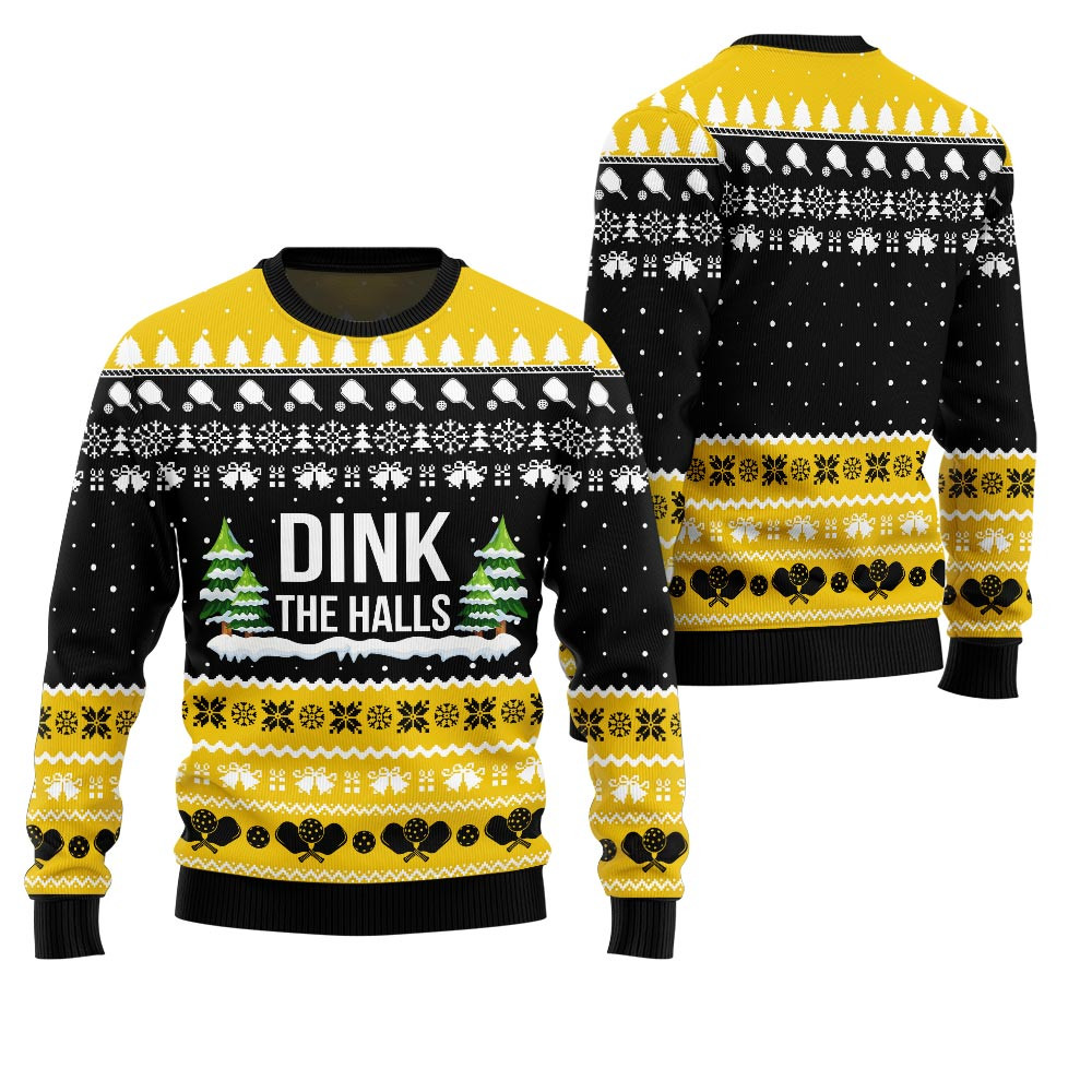 Dink The Halls Funny Pickleball Ugly Christmas Sweater Custom Christmas Sweatshirt for Family Matching