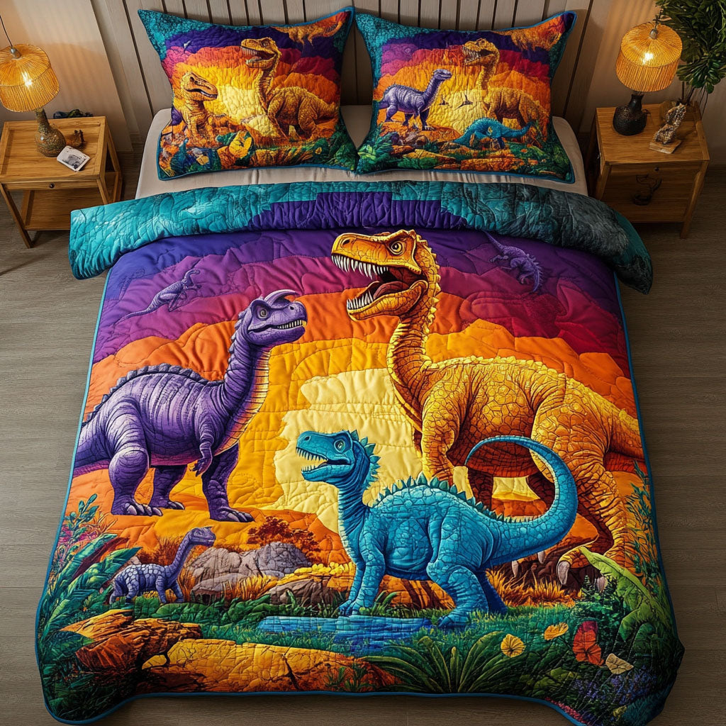 Dino Discovery Quilted Bedding Set Bedroom Decor Gifts For Dinosaur Lovers