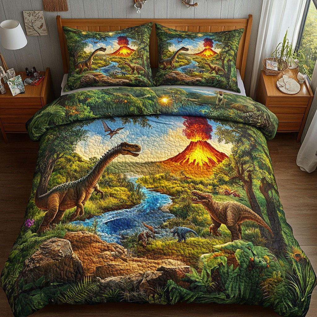 Dino Kingdom Quilted Bedding Set Bed Decorations Unique Dinosaur Gifts For Adults