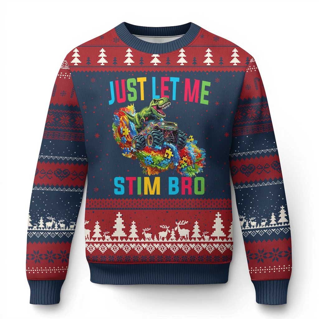 Dino Rex Stim Bro Ugly Christmas Sweater Autistic Supporter Sweater Xmas Dinosaur Gifts