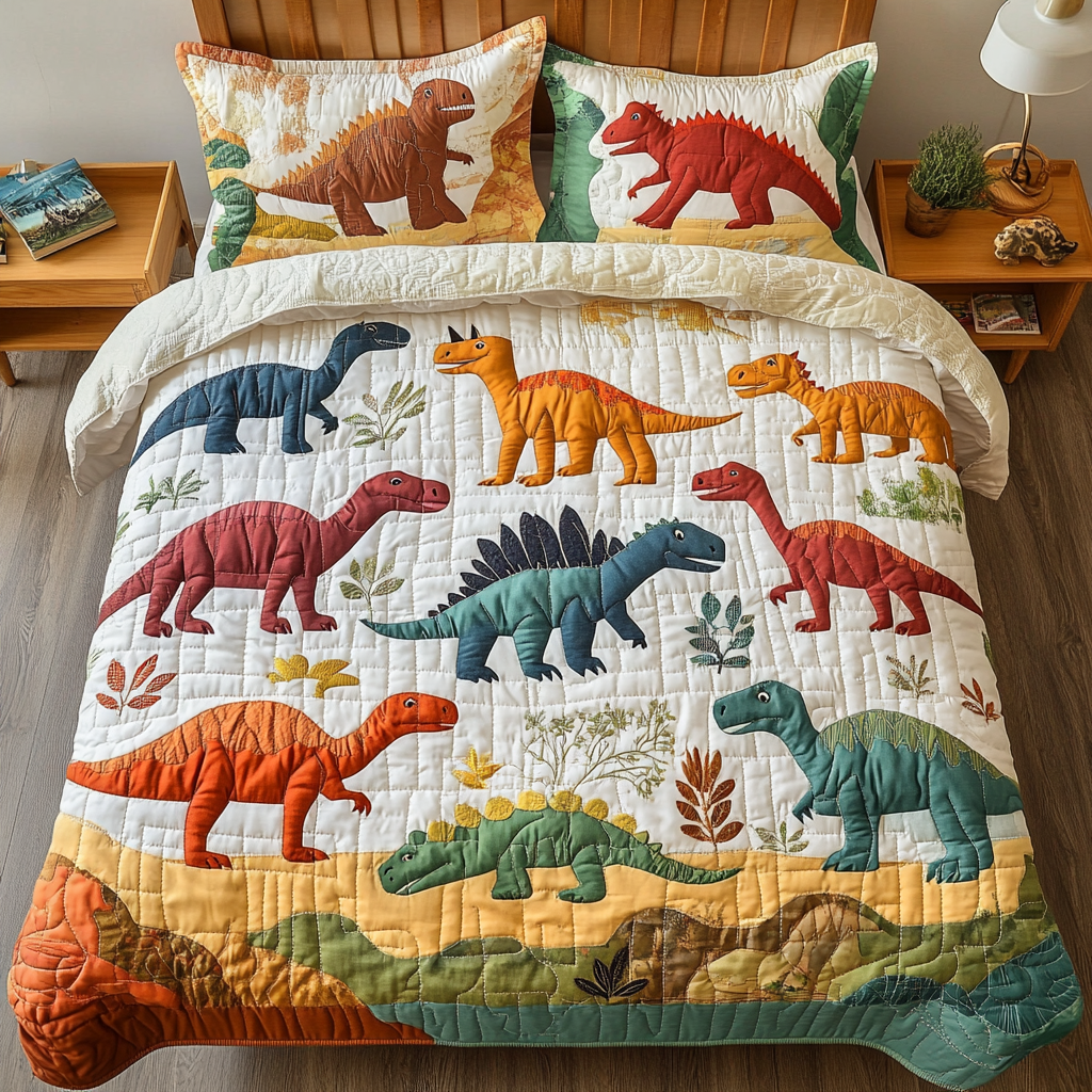 Dino Safari Quilted Bedding Set Bedroom Decorations Dinosaur Presents For Adults