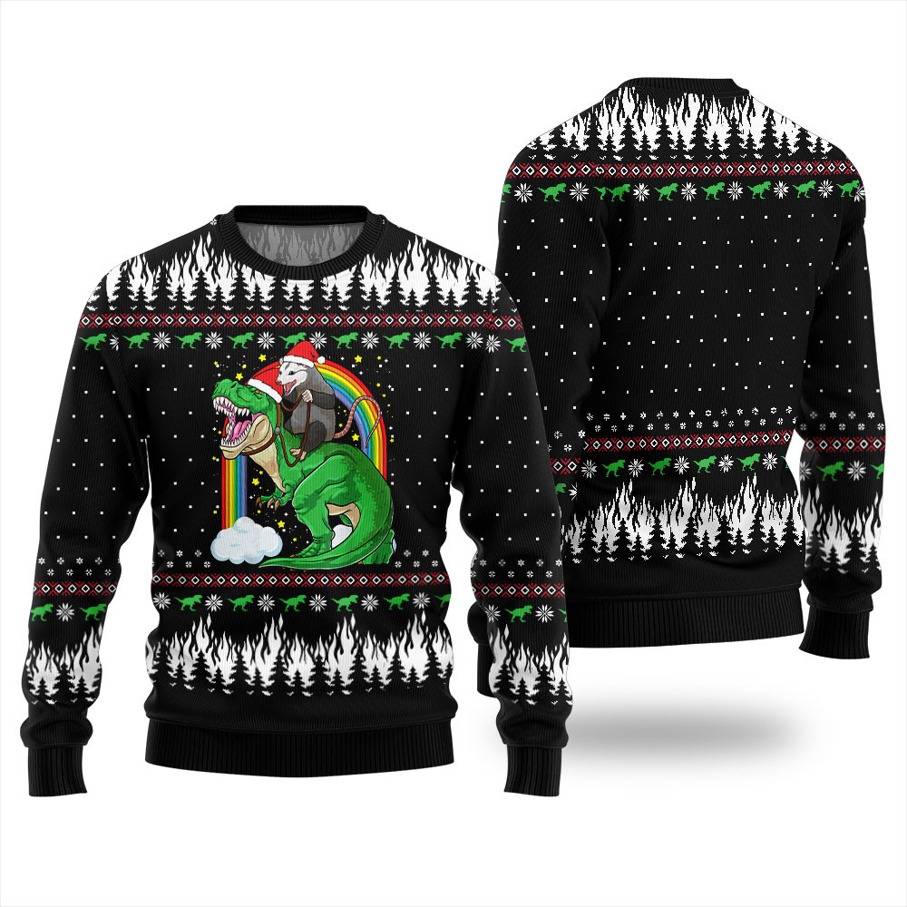 Dinosaur And Opossum Christmas Sweater Cute Christmas Sweatshirt for Holiday Spirit