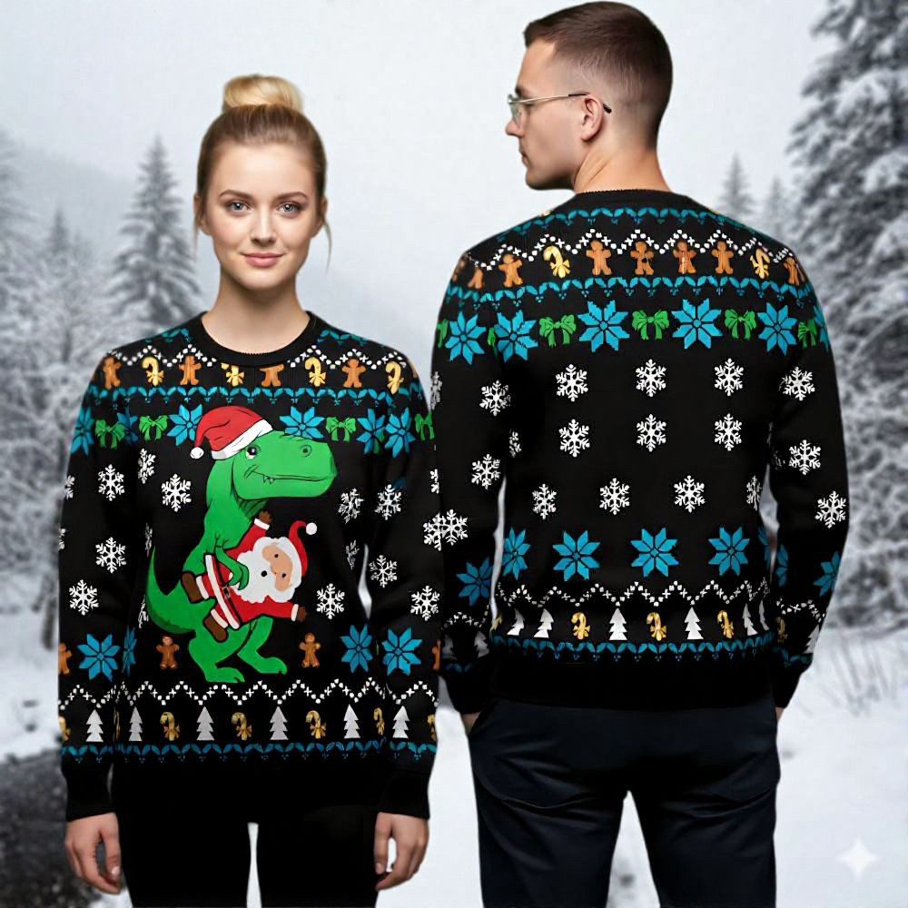 Dinosaur And Santa Ugly Christmas Sweater Christmas Apparel Santa Claus Lover Gifts