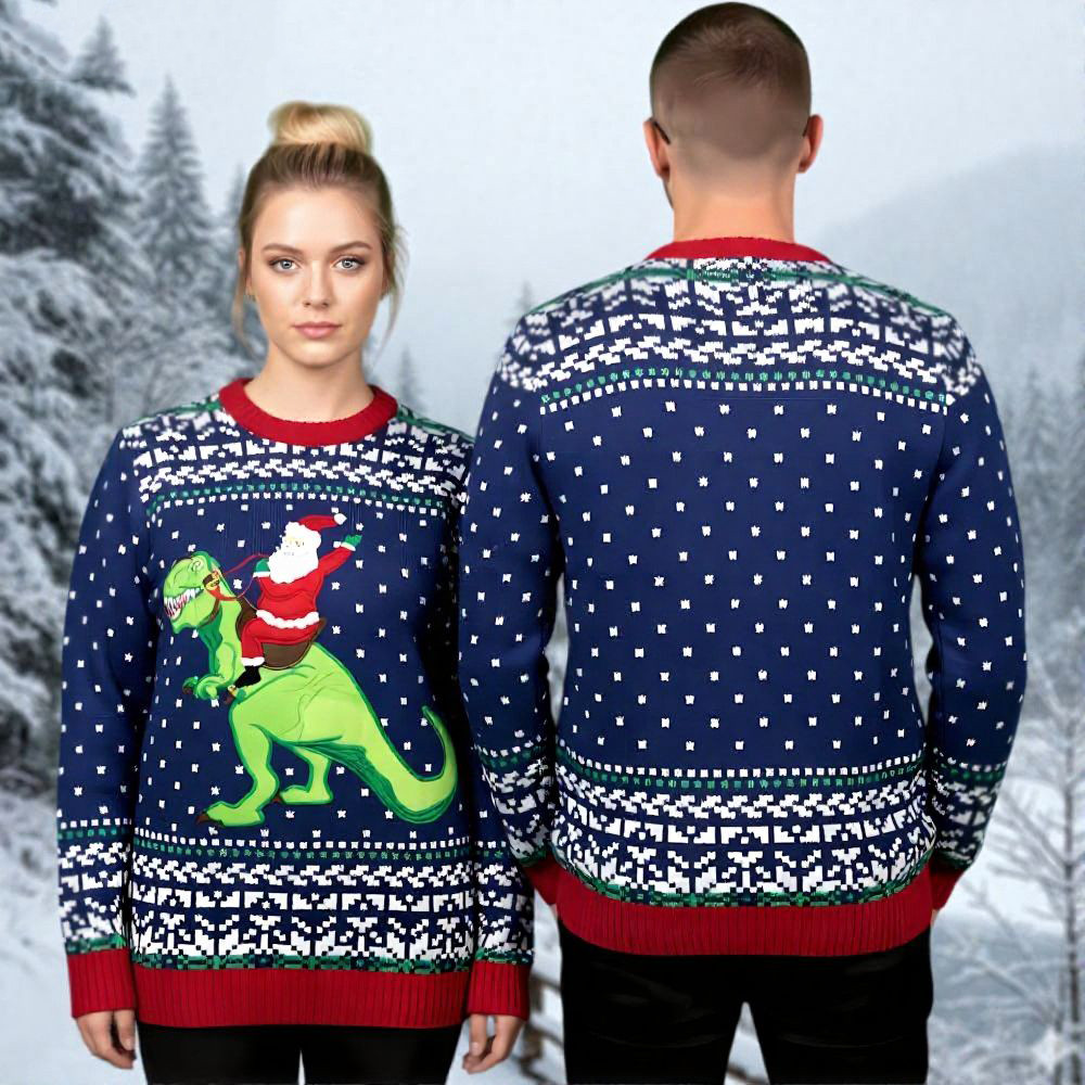 Dinosaur And Santa Ugly Christmas Sweater Christmas Themed Funny Secret Santa Gifts