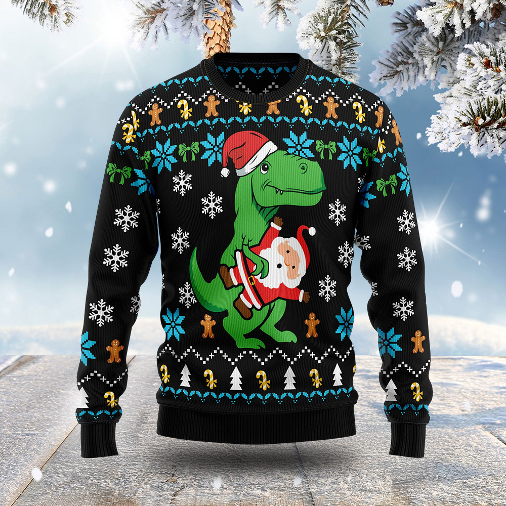 Dinosaur And Santa Ugly Christmas Sweater Cute Christmas Clothes Gifts For Dinosaur Lovers