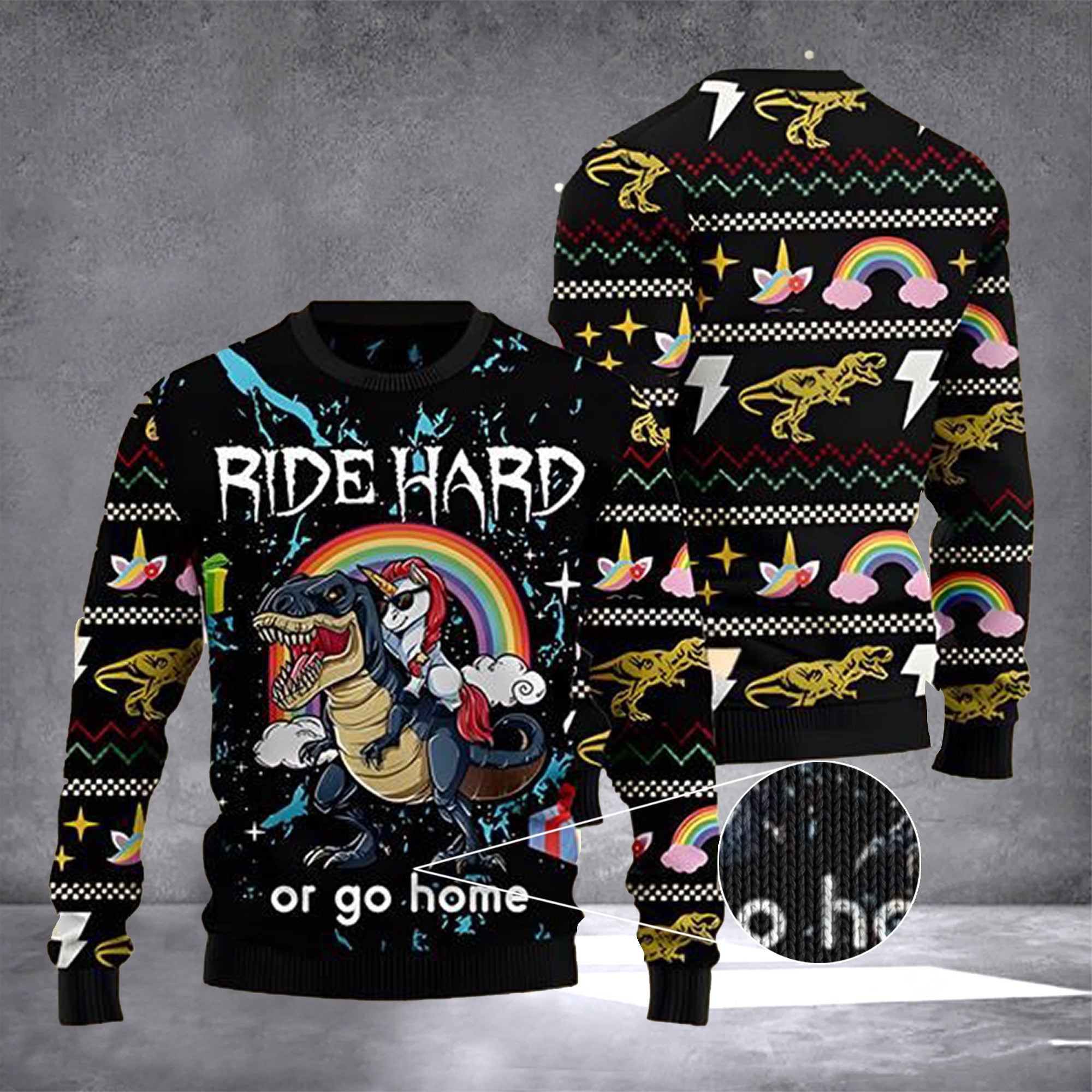 Dinosaur And Unicorn Ride Hard Or Go Home Ugly Christmas Sweater Funny Christmas Sweater Gift Dinosaur And Unicorn Ride Hard Or Go Home Ugly Christmas Sweater Funny Christmas Sweater Gift