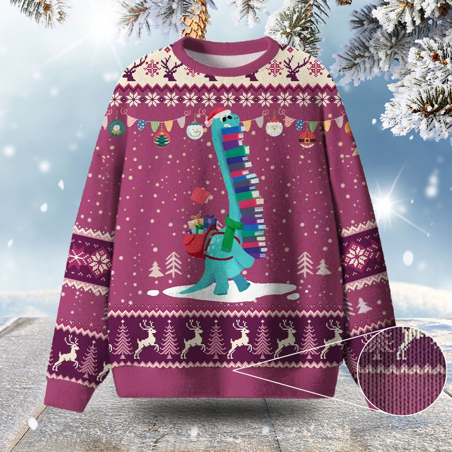 Dinosaur Books Ugly Christmas Sweater Holiday Apparel Book Reader Christmas Gifts