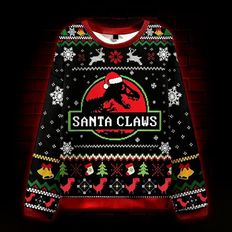 Dinosaur Santa Claws Ugly Christmas Sweater Funny Xmas Jumpers Presents For Women