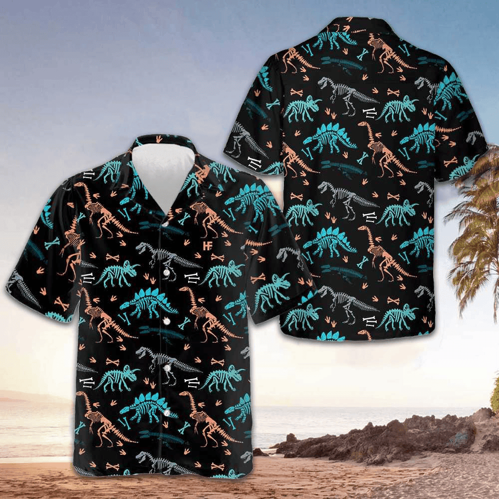 Dinosaur Skeleton Seamless Grunge Pattern Hawaiian Shirt Men's Gifts For Dinosaur Lovers Dinosaur Skeleton Seamless Grunge Pattern Hawaiian Shirt Men's Gifts For Dinosaur Lovers