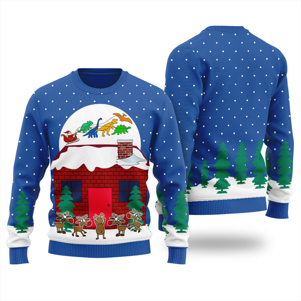 Dinosaur Sleigh Christmas Sweater Men Thoughtful Winter Gift Merch for Special Moments