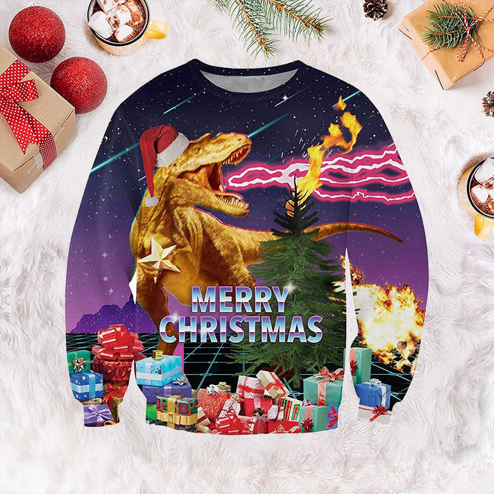 Dinosaur Ugly Christmas Sweater Mens Funny Christmas Sweater Dinosaur Lovers Gifts