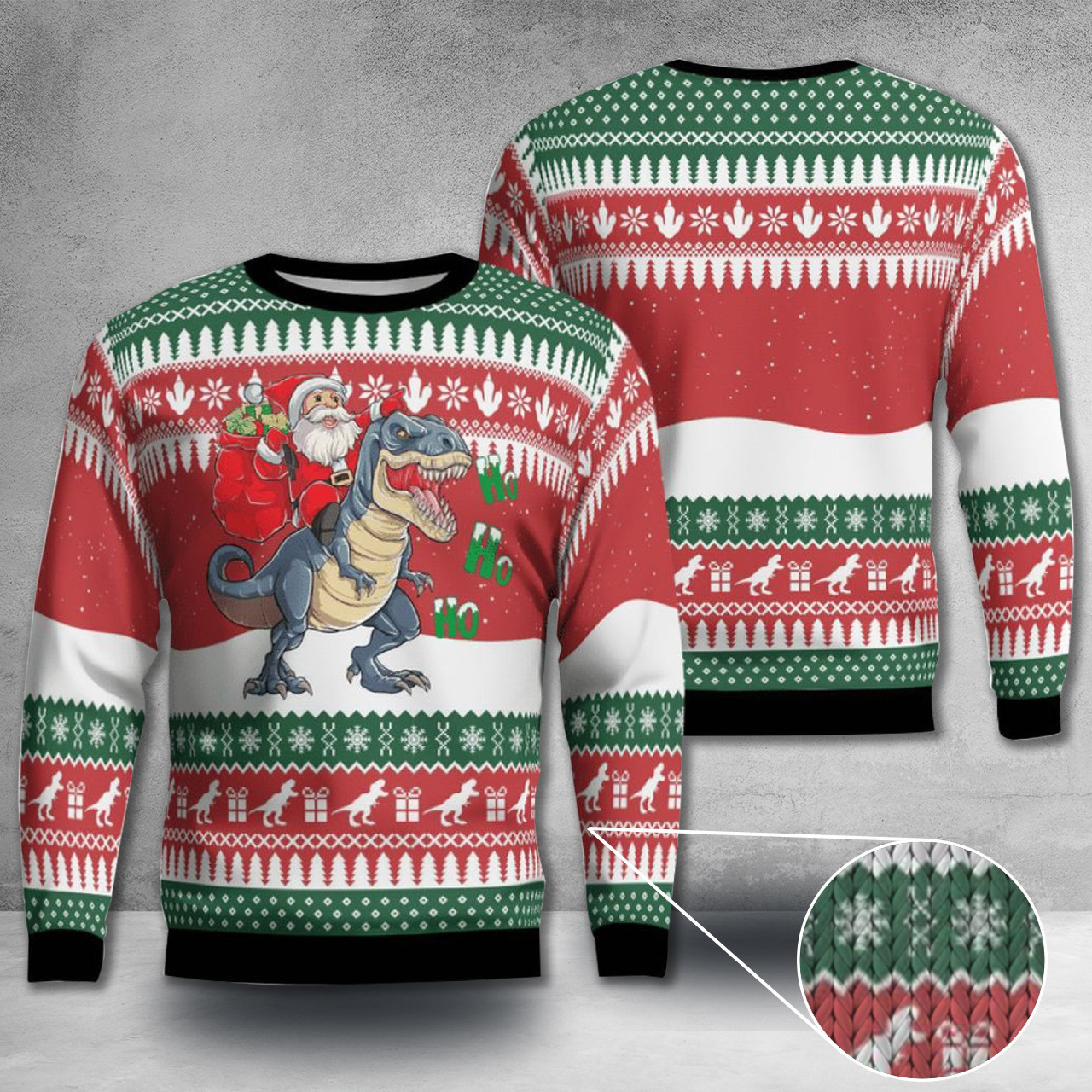 Dinosaur Ugly Christmas Sweater Santa Riding A Dinosaur Sweater 2024