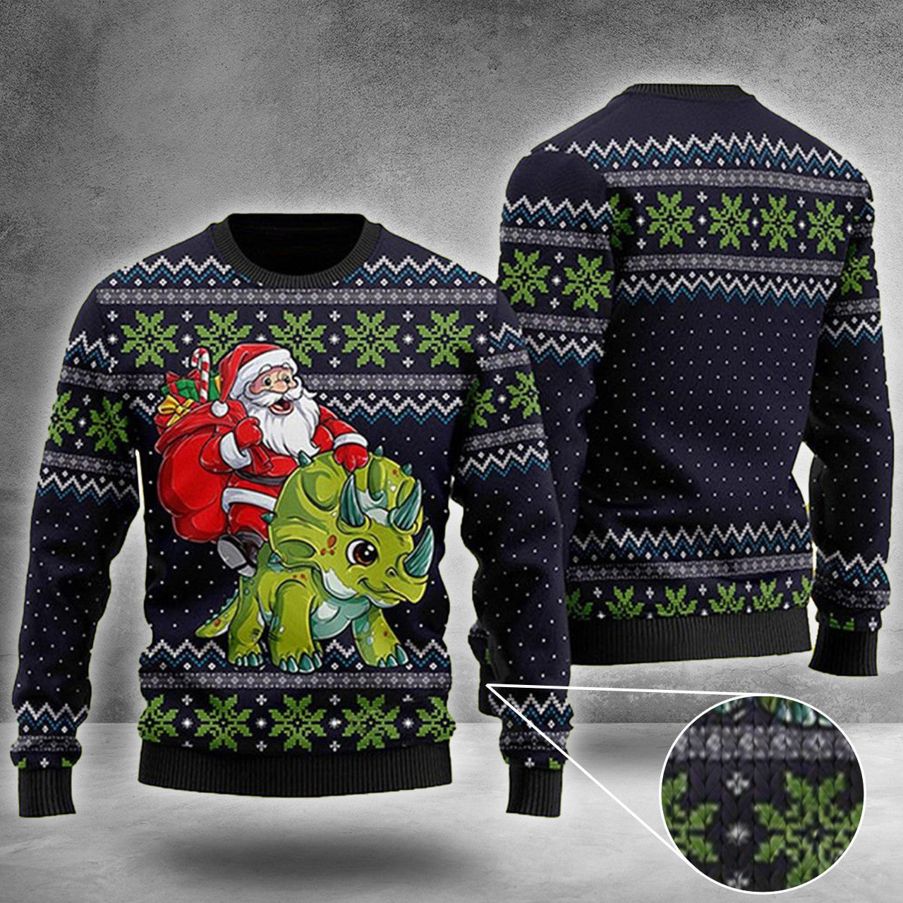 Dinosaur Ugly Christmas Sweater Santa Riding T-Rex Sweater Funny Christmas Clothing Dinosaur Ugly Christmas Sweater Santa Riding T-Rex Sweater Funny Christmas Clothing
