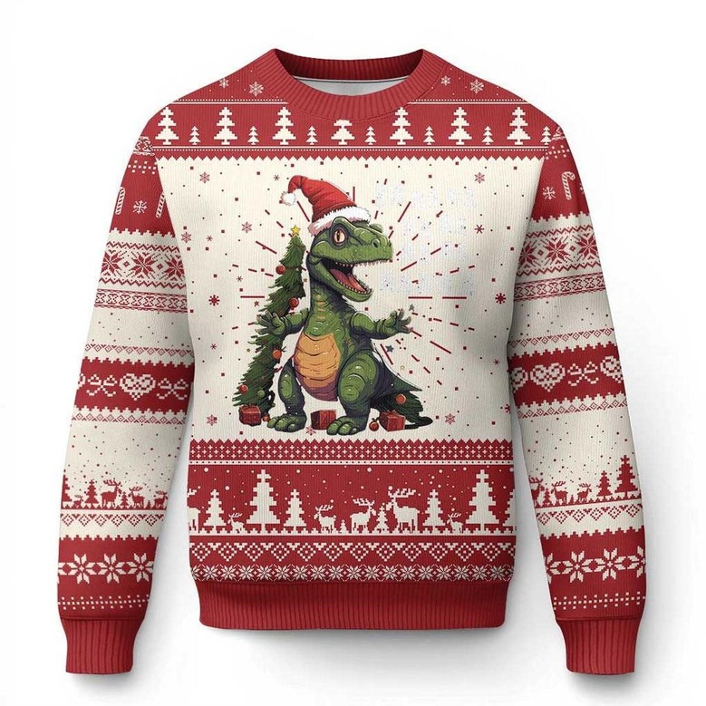 Dinosaur Wearing Santa's Hat Christmas Ugly Jumper Cute Sweater Xmas Gifts For Rex Lover