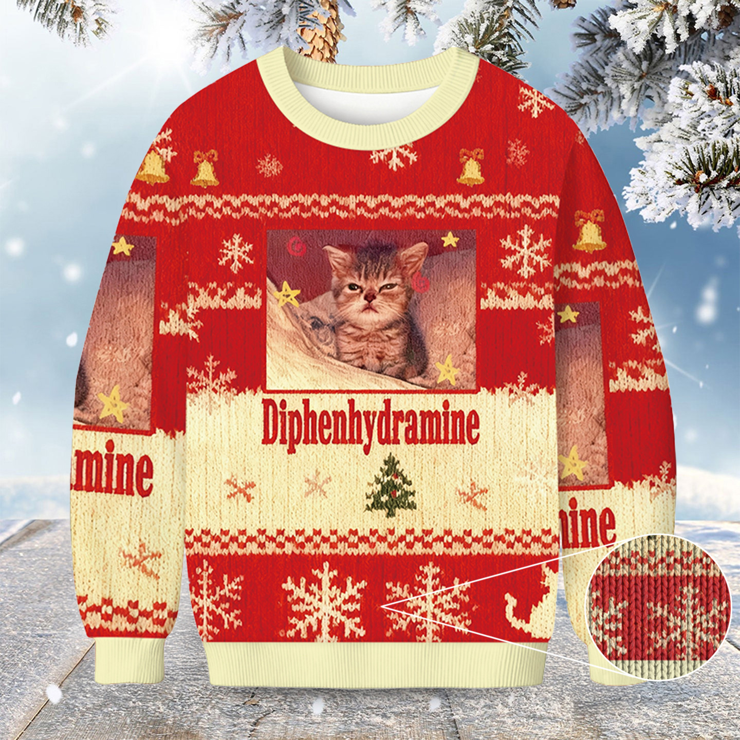 Diphenhydramine Cat Meme Christmas Ugly Sweater Cat Design Funny Xmas Sweater