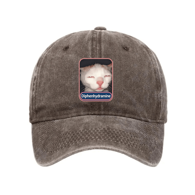 Diphenhydramine Meme Cat Hat Animal Pattern Trendy Baseball Cap Gifts For Meme Enthusiasts