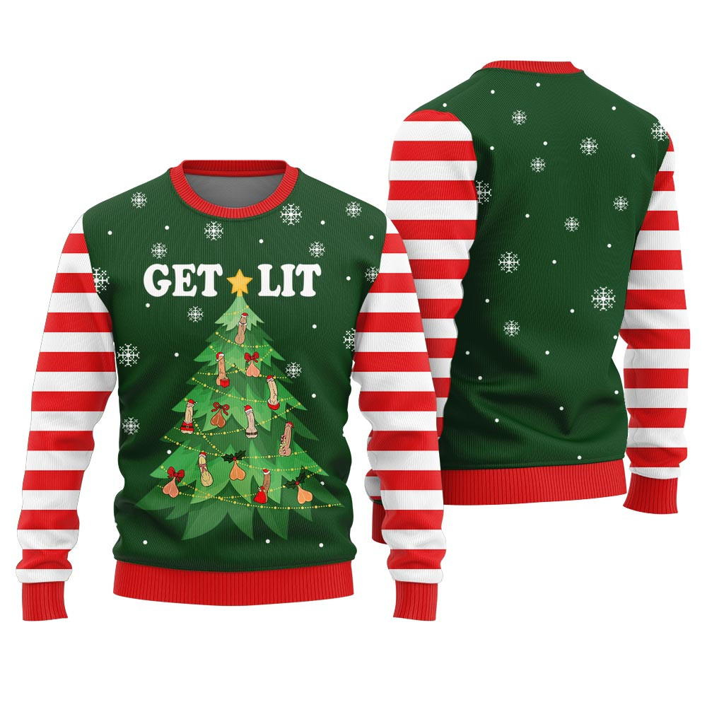 Dirty Get Lit Dickmas Mens Ugly Christmas Sweater Warm Winter Merch Gift for Someone You Love
