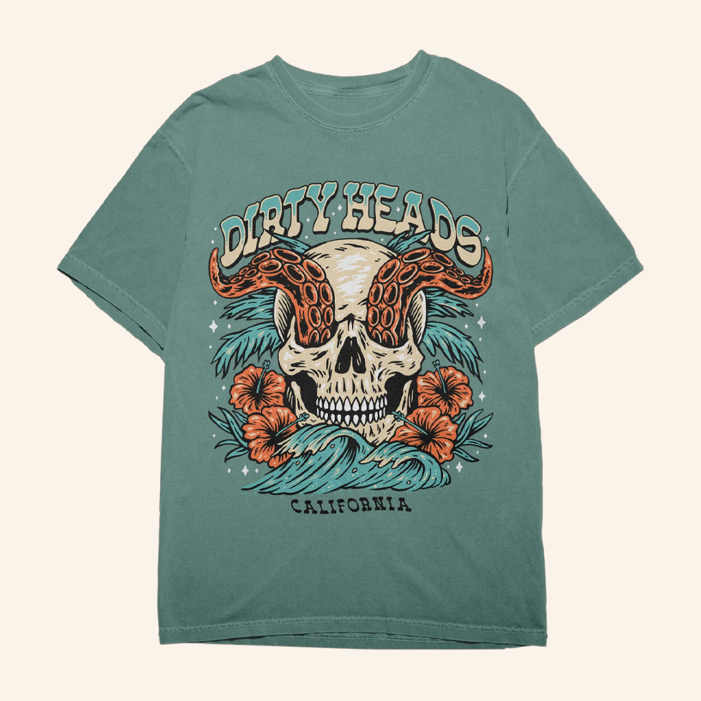 Dirty Heads Merch Skull Wave Green T-Shirt Gifts For Rock Fans Dirty Heads Merch Skull Wave Green T-Shirt Gifts For Rock Fans