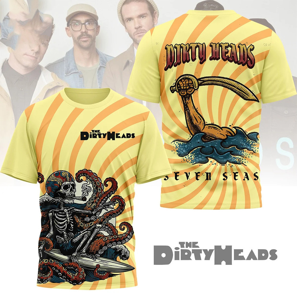 Dirty Heads Seven Seas Skeleton Surf And Octopus T-Shirt Dirty Heads Music Fan Shirt