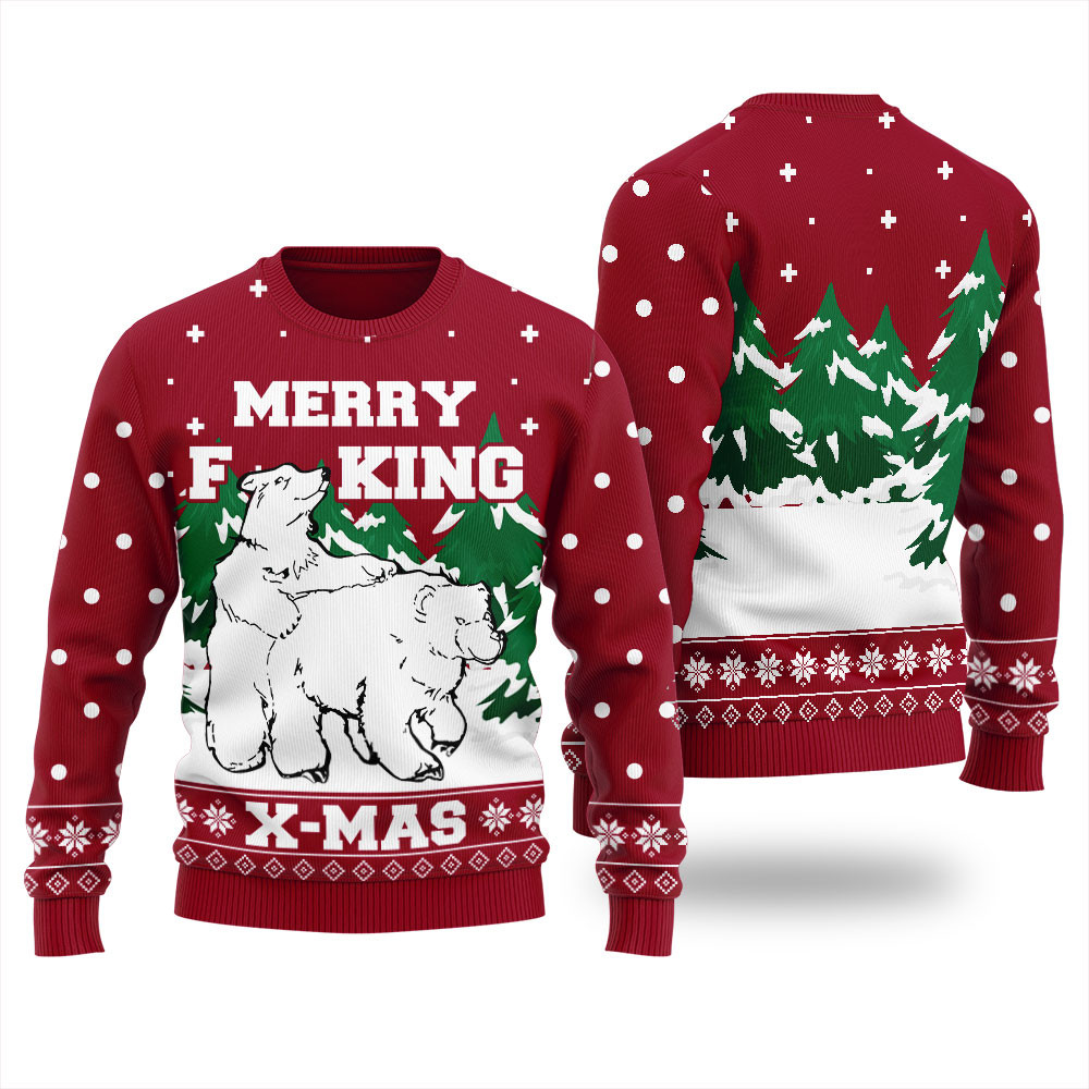 Dirty Polar Bear Mens Ugly Christmas Sweater Custom Holiday Sweater Merch That Warms the Heart