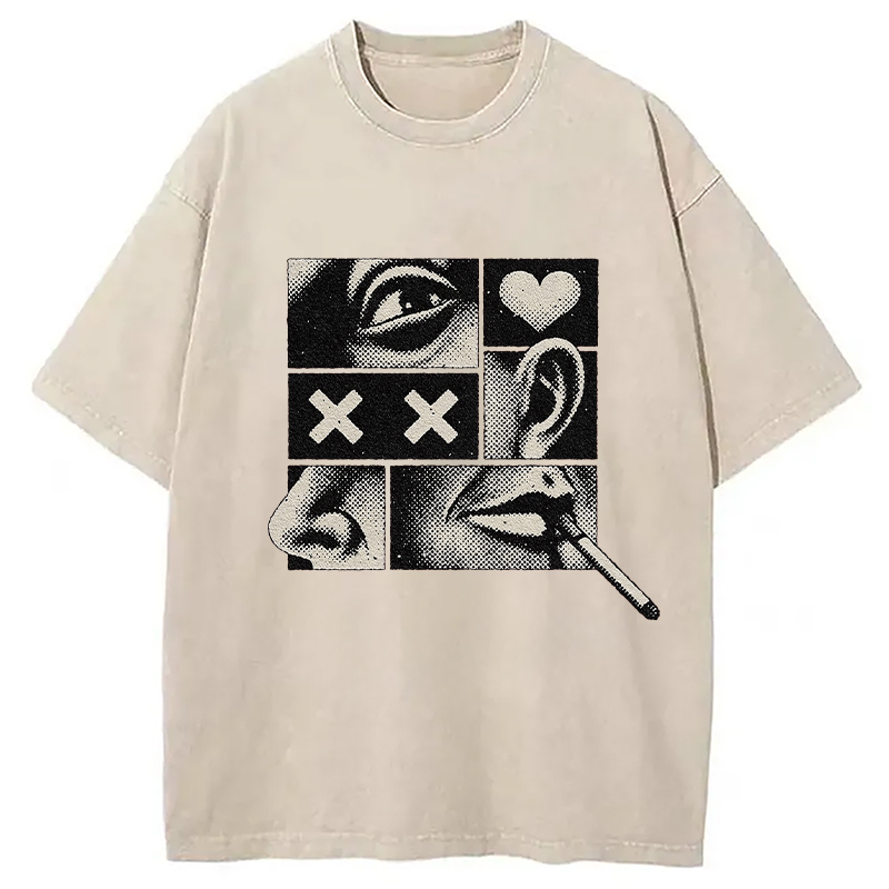 Disassembled Smoking Washed T-Shirt Funny Aesthetic Trendy Apparel Gifts For Sister
