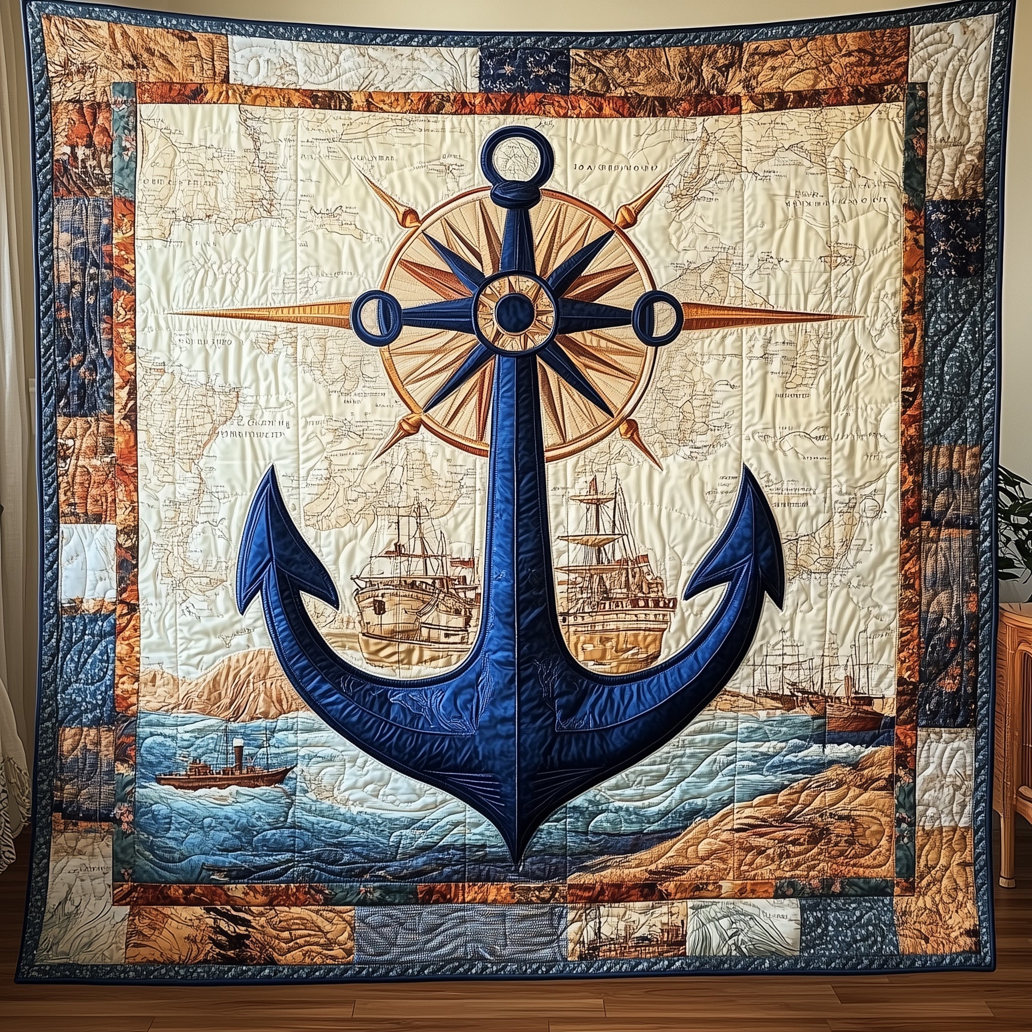 Discovery Anchor Quilted Blanket Sofa Throw BlanketAnchor Gifts Ocean