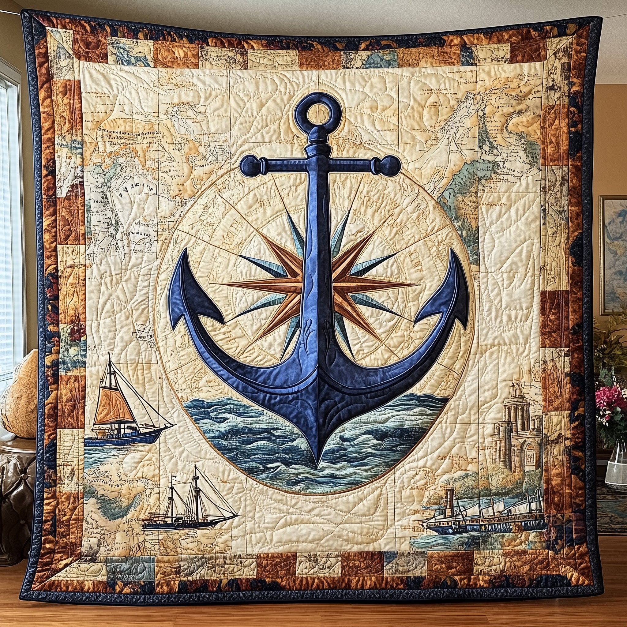 Discovery Anchor Quilted Blanket Sofa Throw BlanketGifts With Anchors On Them