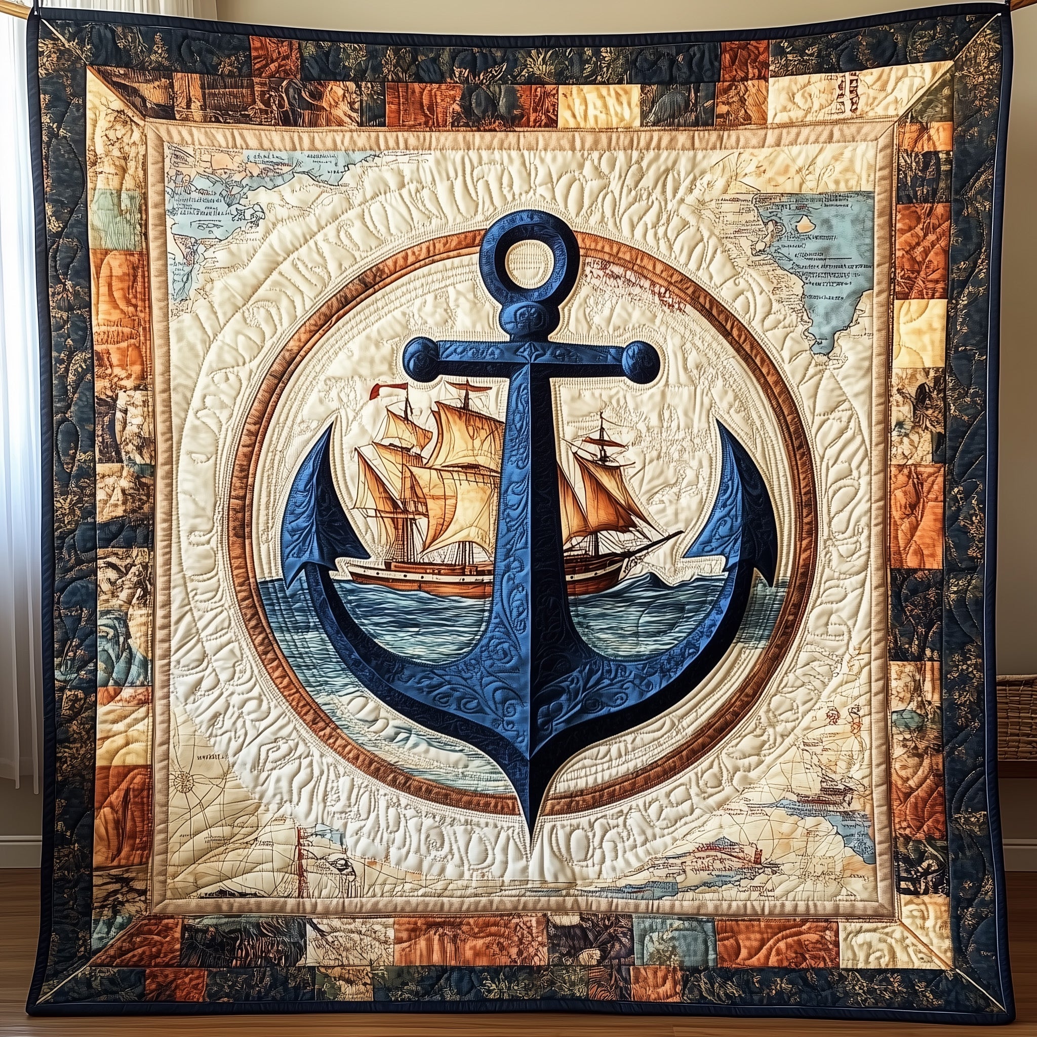Discovery Anchor Quilted Blanket Sofa Throw BlanketNavy Anchor Gifts