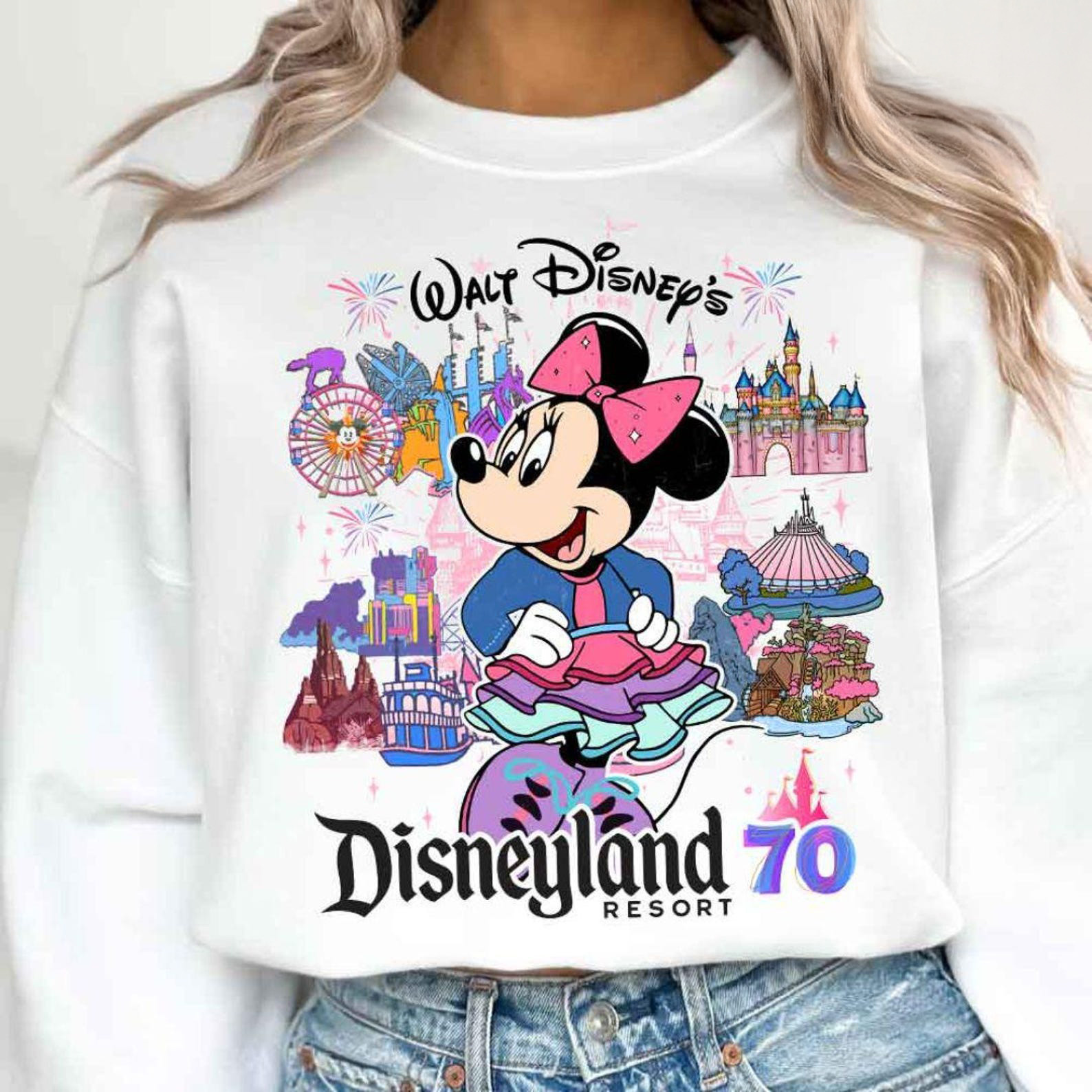 Disneyland 70th Anniversary Merch Sweatshirt Mickey Walt Disney's Vacation Gift Ideas