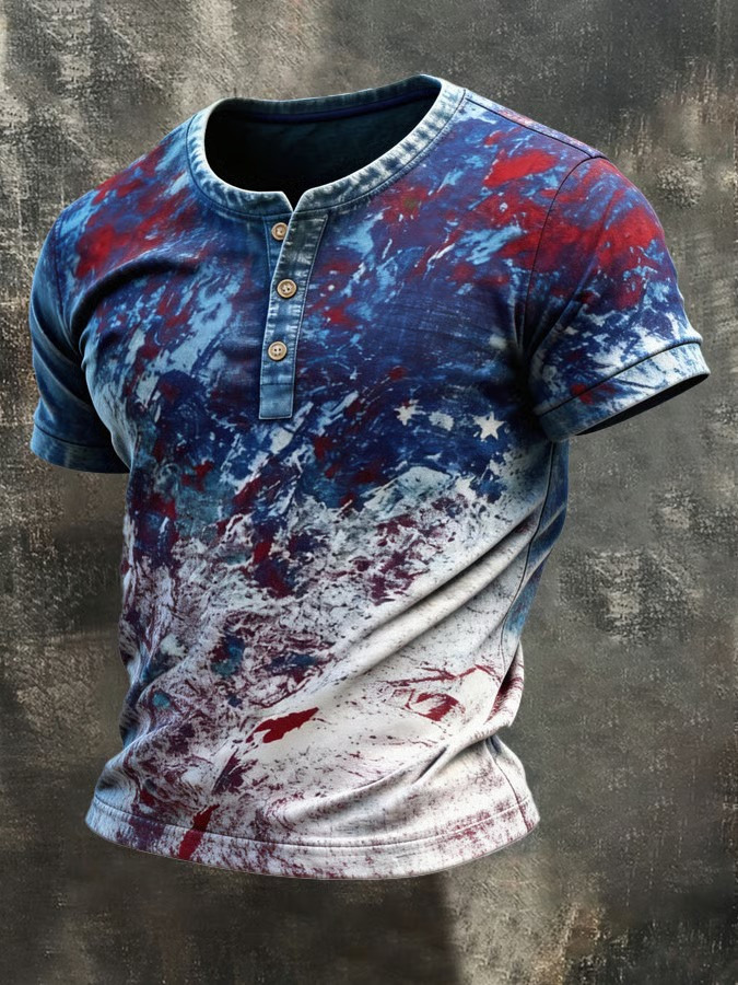 Distressed American Flag Henley Shirt Independence Day 2026 Apparel Gift IDeas For Father