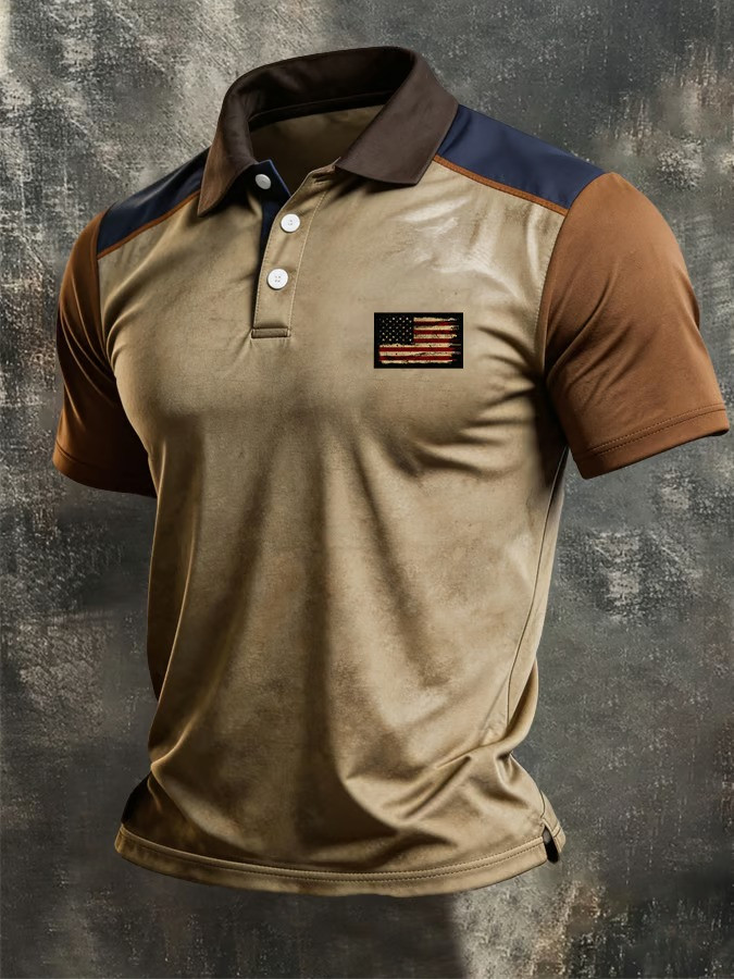 Distressed American Flag Polo Shirt Vintage Washed USA Patriotic Clothing 4th Of July Gift For Dad