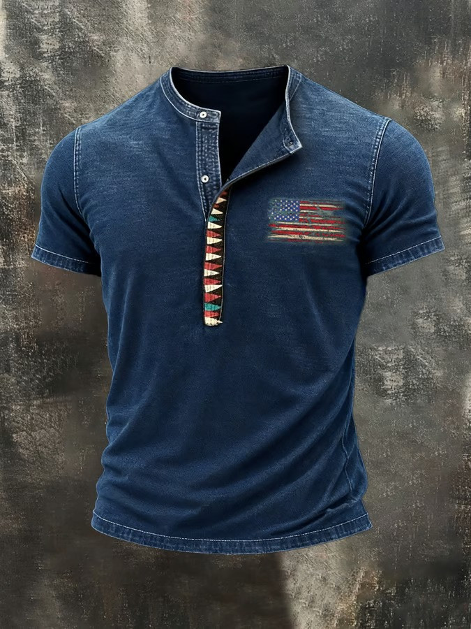 Distressed USA Flag Henley Shirt Independence Day Apparel Father Days Gift Ideas