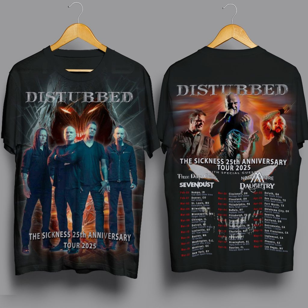 Disturbed The Sickness 25Th Anniversary Tour 2025 T-Shirt Disturbed Tour Merch Fan Gifts