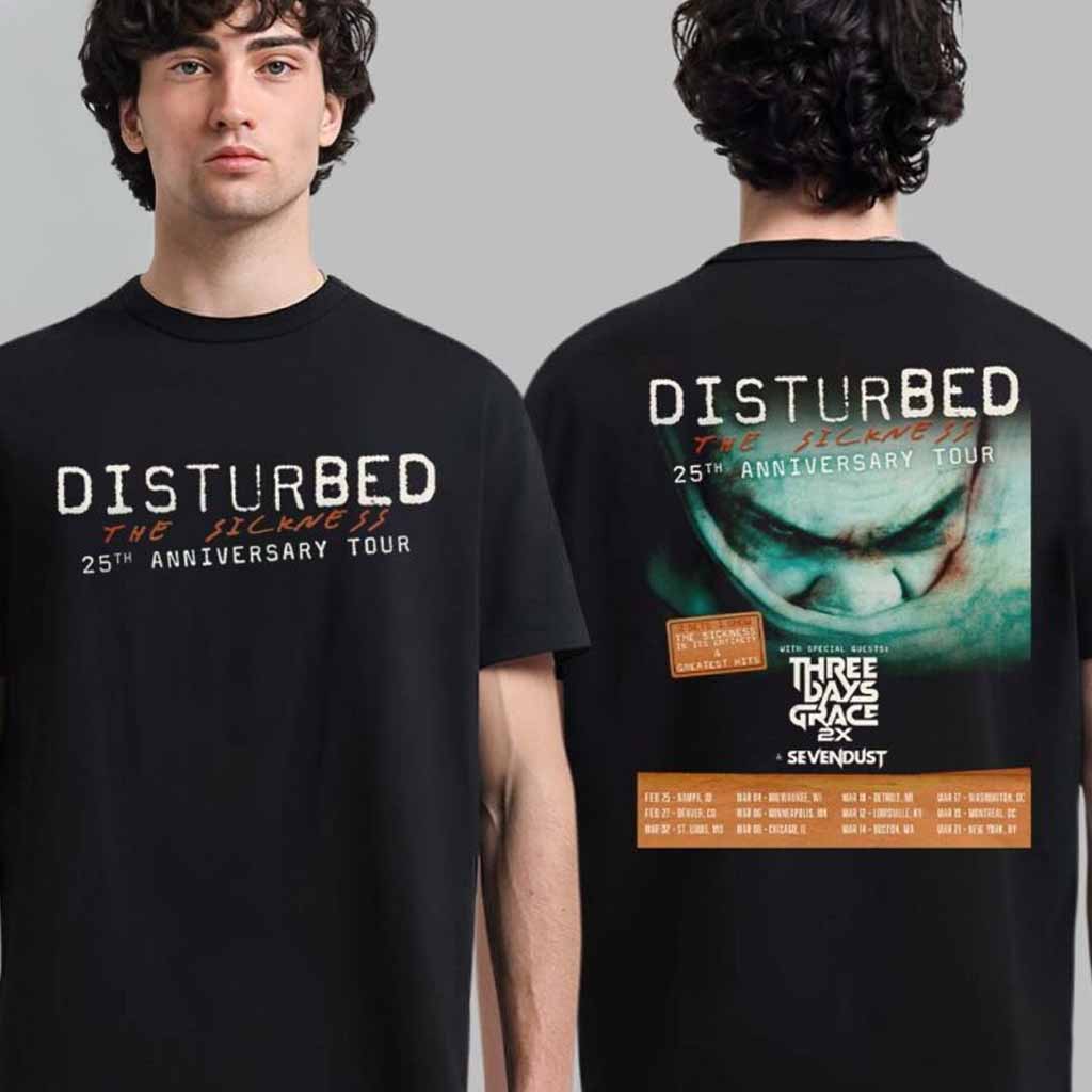 Disturbed The Sickness 25th Anniversary Tour Dates List 2025 T-Shirt Fan Merch Gifts For Son