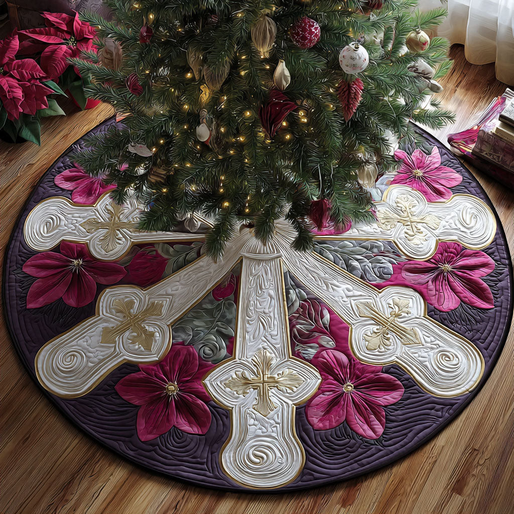 Divine Bloom Christmas Quilted Tree Skirt Festive Decor Christmas Gifts For Christians