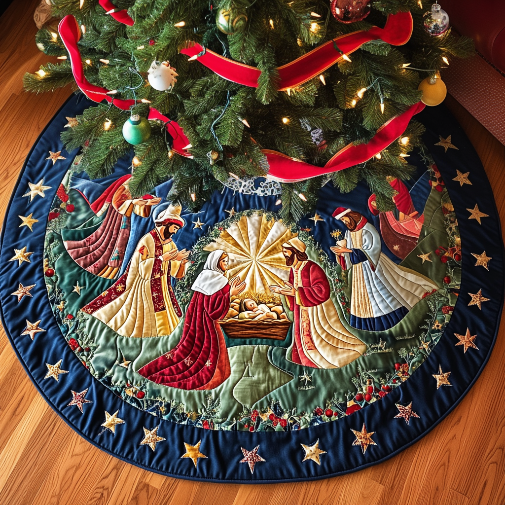 Divine Celebration Christmas Quilted Tree Skirt Christmas Holiday Decor Home