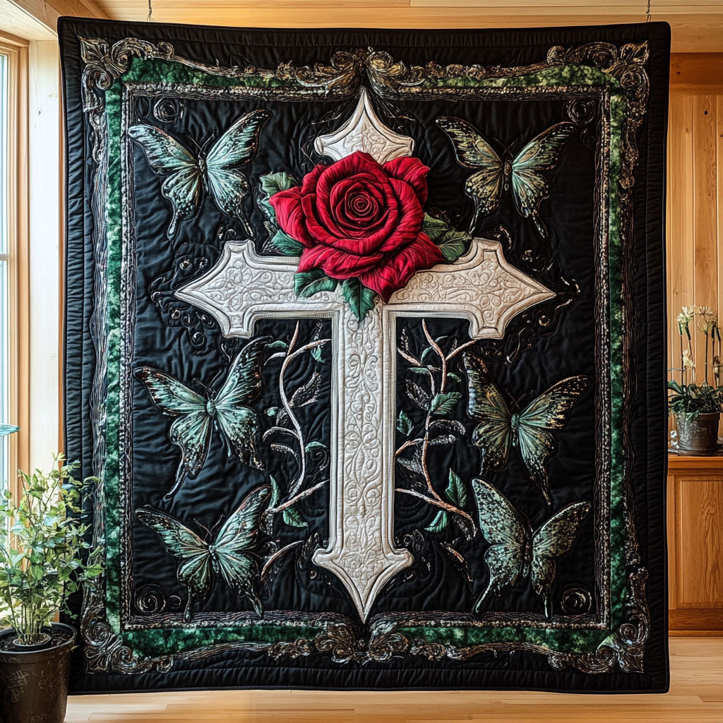 Divine Cross Glow Quilt Blanket Christian Christmas Throws Gift For Butterfly Lover